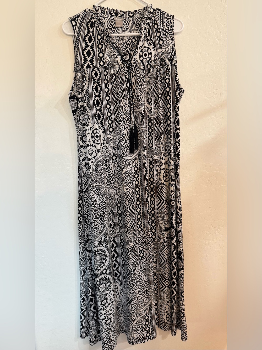 Chico's Black and Cream Maxi Dress - Swirl Print